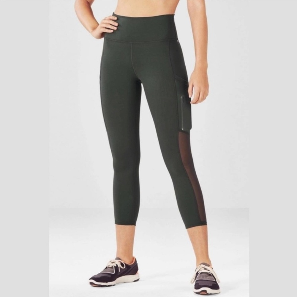 Fabletics Mila High-Waisted Pocket Capri sheer side leggings